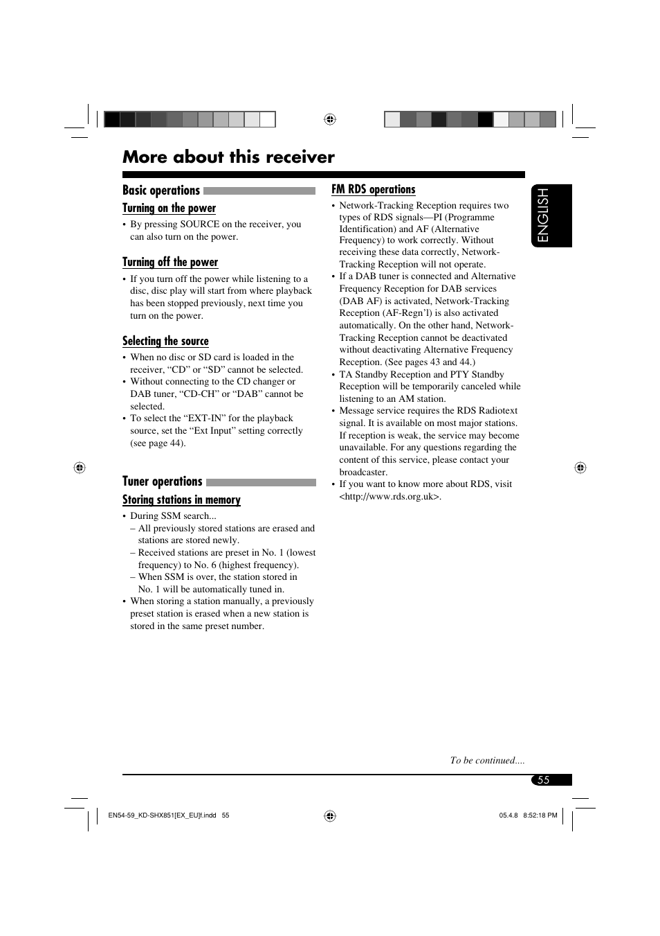 More about this receiver, English, Basic operations | Tuner operations | JVC EXAD LVT1372-003A User Manual | Page 55 / 72