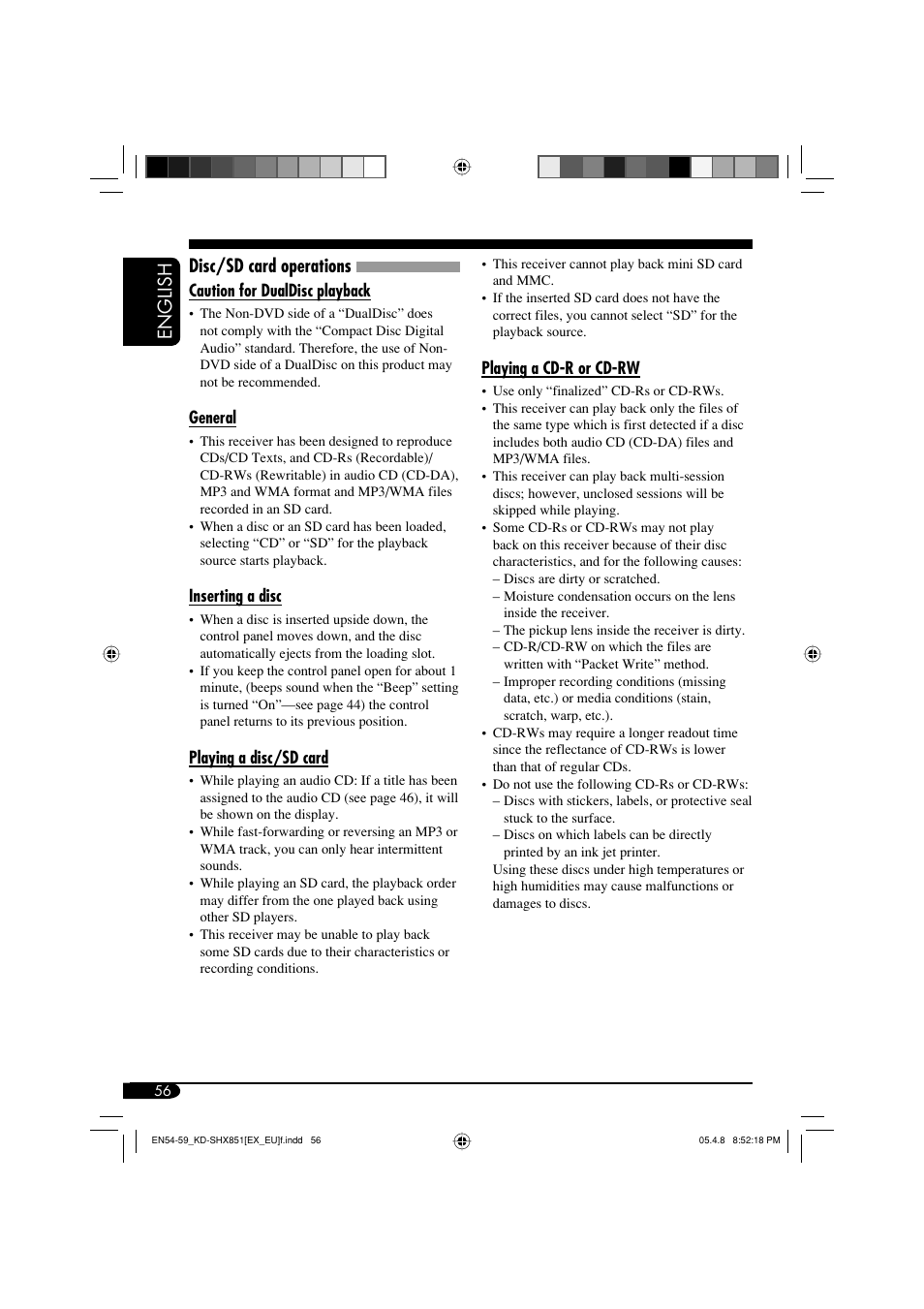 English disc/sd card operations | JVC EXAD LVT1372-003A User Manual | Page 56 / 72