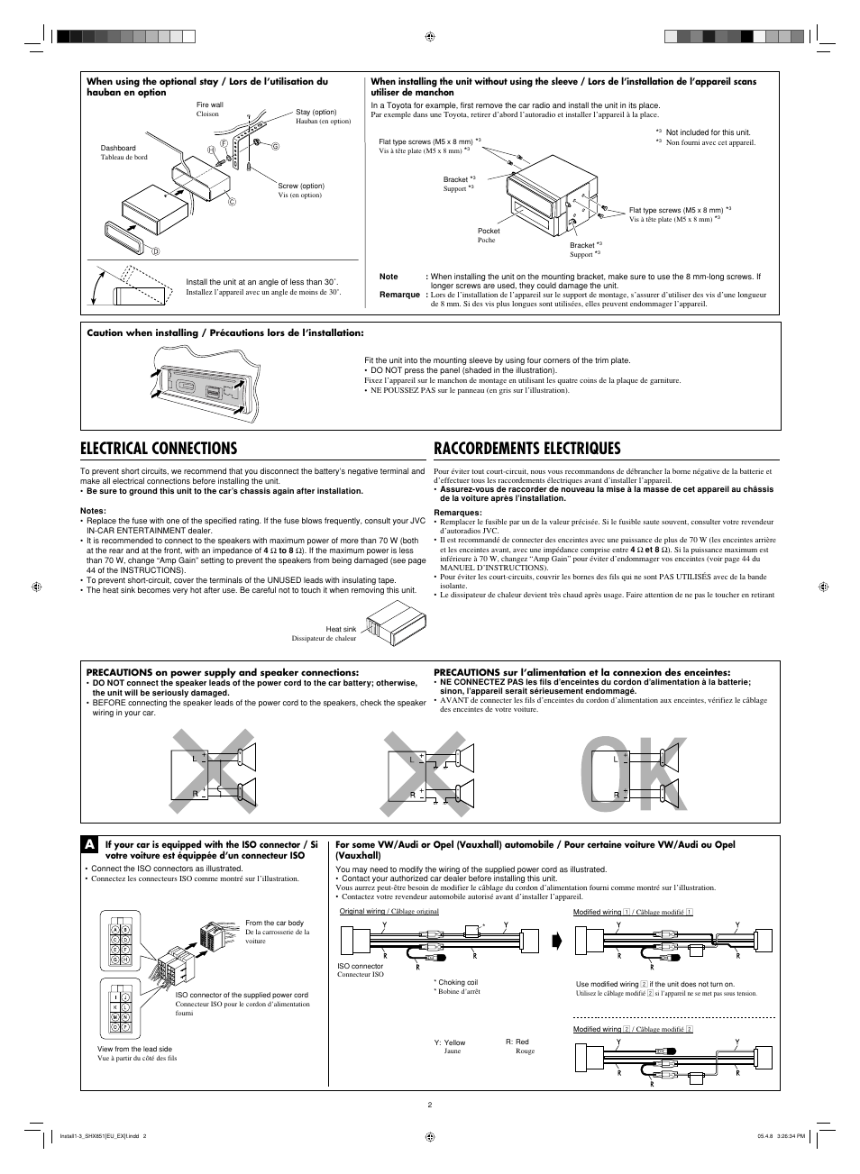 Electrical connections, Raccordements electriques | JVC EXAD LVT1372-003A User Manual | Page 68 / 72