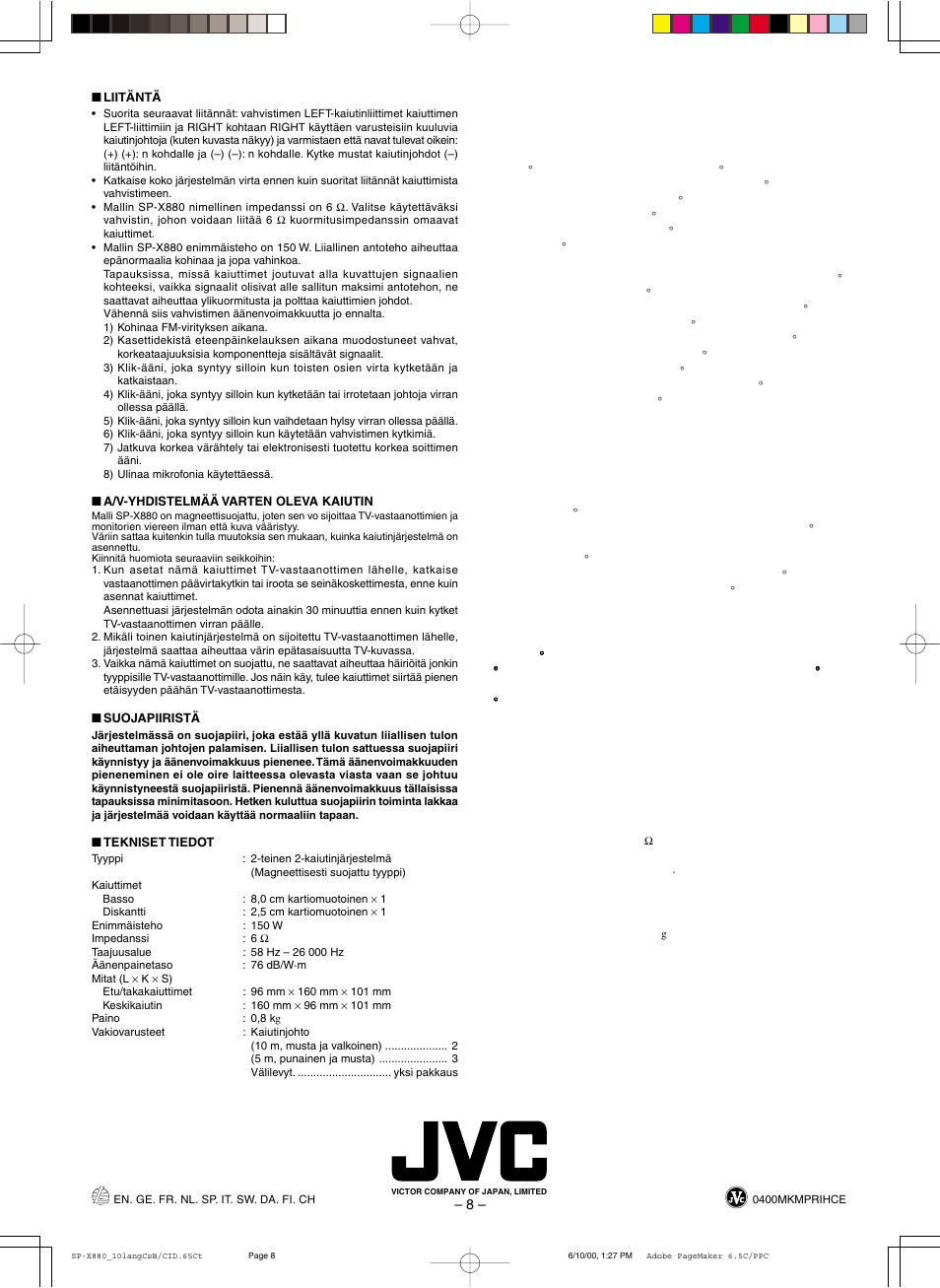 JVC SP-X880 User Manual | Page 8 / 8