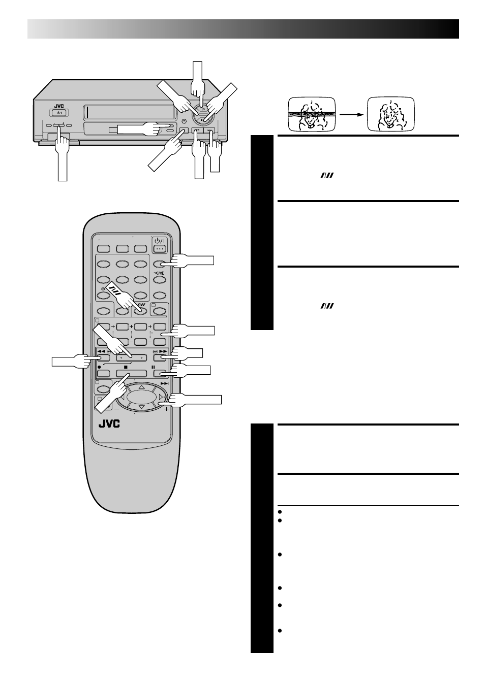 Override automatic tracking, Adjust tracking manually, Return to automatic tracking | Load a cassette, Start playback, Playback (cont.), Manual tracking, Ntsc playback | JVC HR-J648EH User Manual | Page 14 / 48