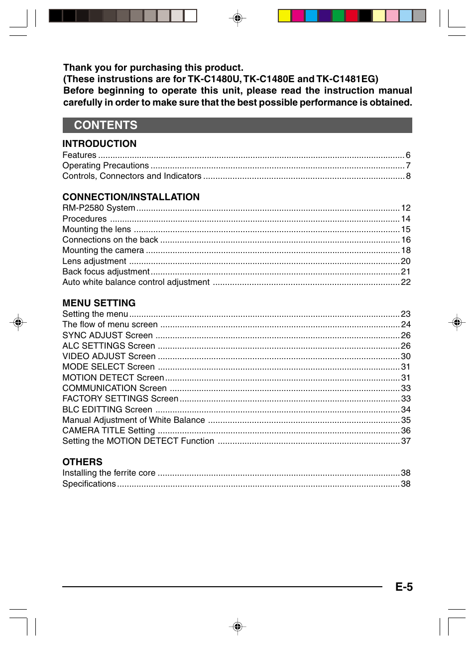 JVC TK-C1481 User Manual | Page 5 / 40