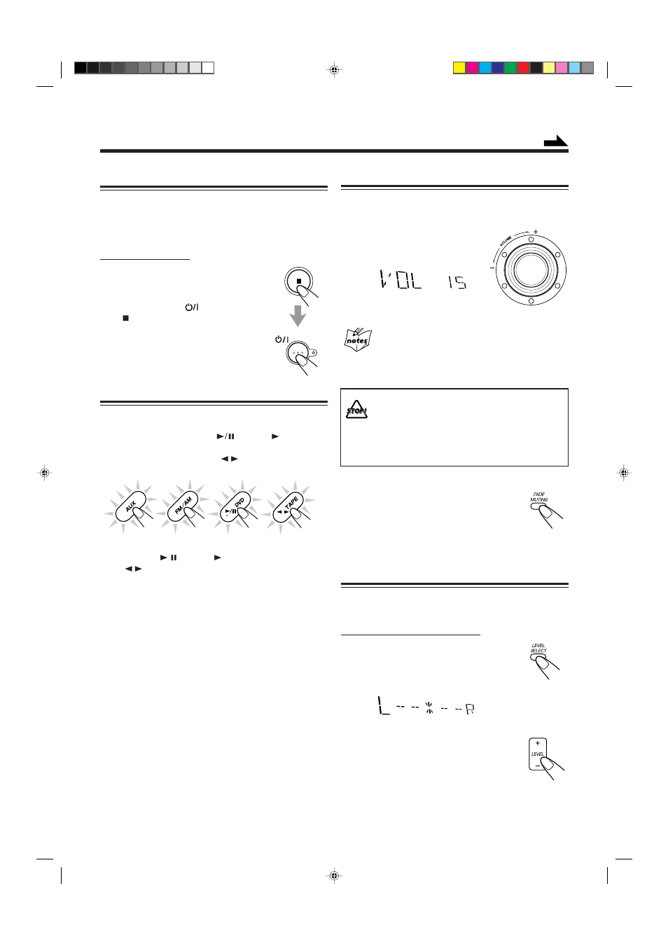 Selecting the sources, Adjusting the front speaker output balance, Adjusting the volume | Setting the am tuner interval spacing | JVC CA-MXDVA9R User Manual | Page 15 / 77