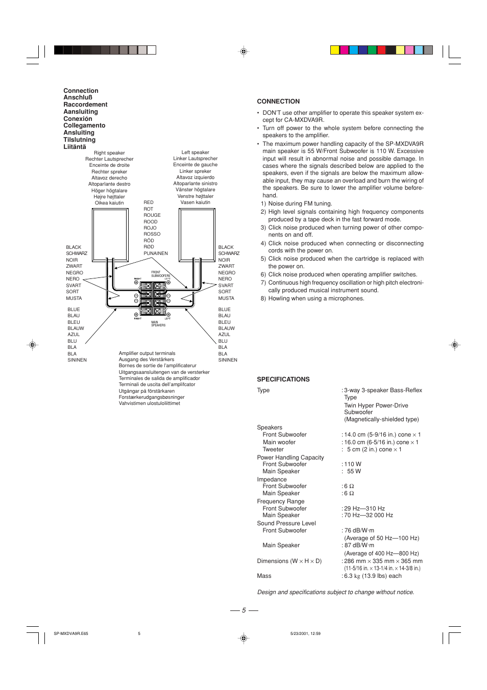 Connection, Specifications | JVC CA-MXDVA9R User Manual | Page 65 / 77