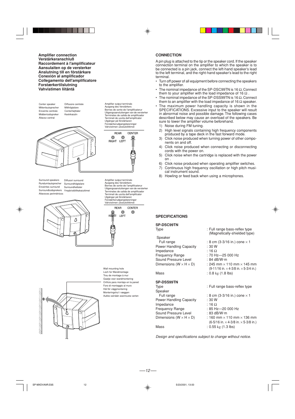 Connection, Specifications | JVC CA-MXDVA9R User Manual | Page 72 / 77