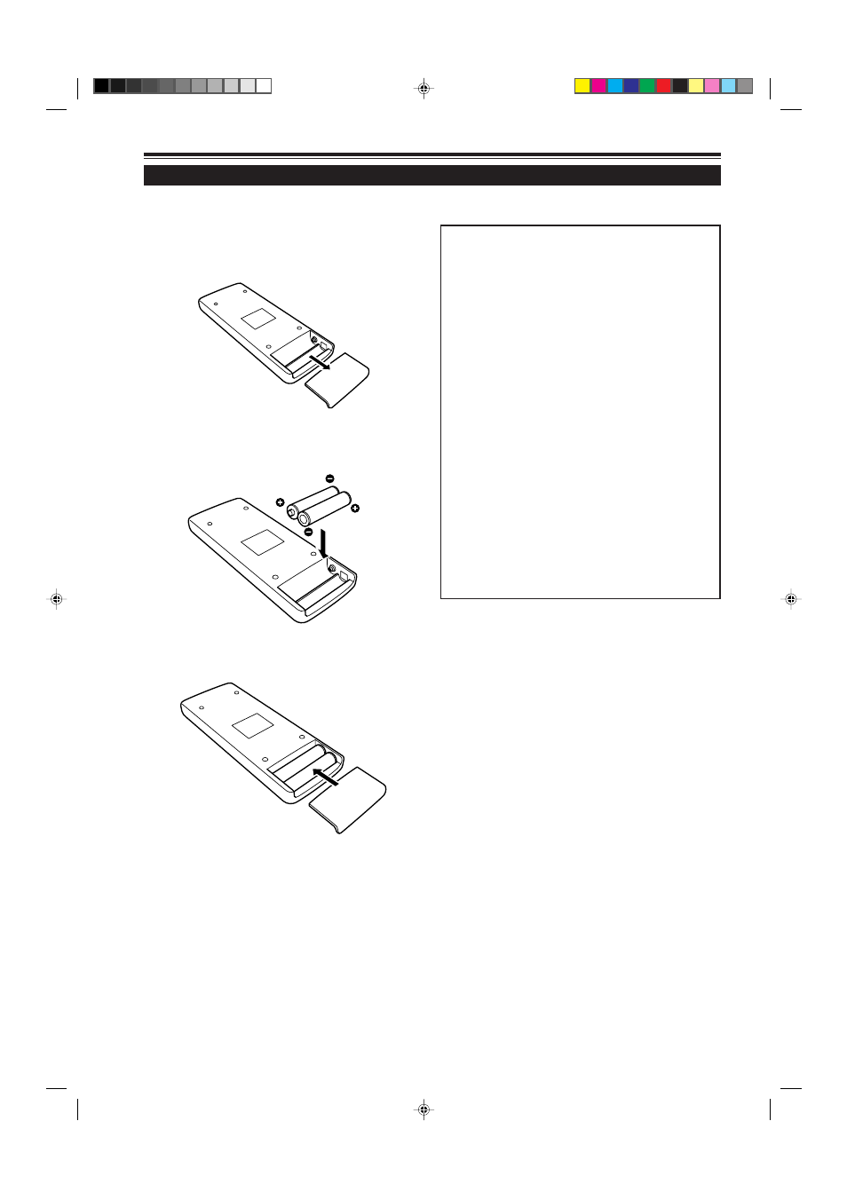 Installing batteries, Open the back cover, Install the batteries | Close the back cover | JVC G2000 User Manual | Page 16 / 74