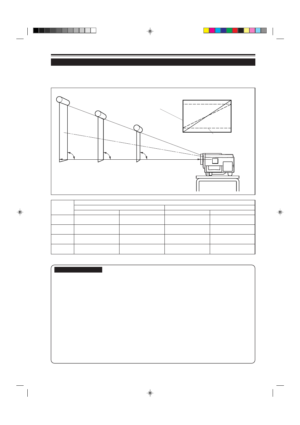 Projection distance and screen size, 16 installing the projector (cont.) | JVC G2000 User Manual | Page 18 / 74