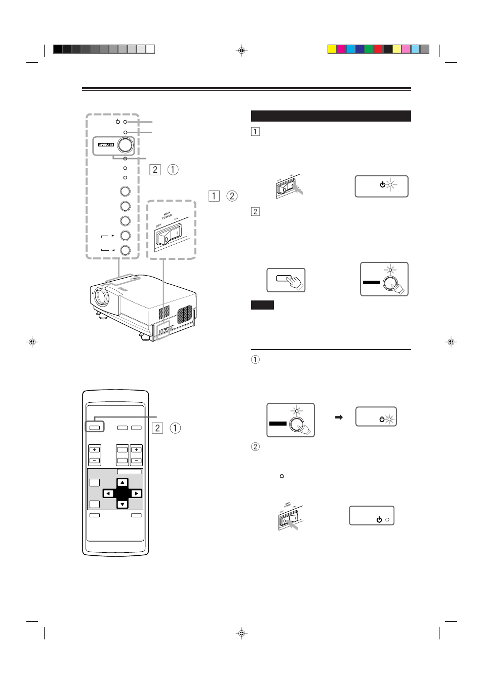 Basic operations, 1turn on the main power switch, 2press the operate button for one second or more | Turning on the power | JVC G2000 User Manual | Page 28 / 74