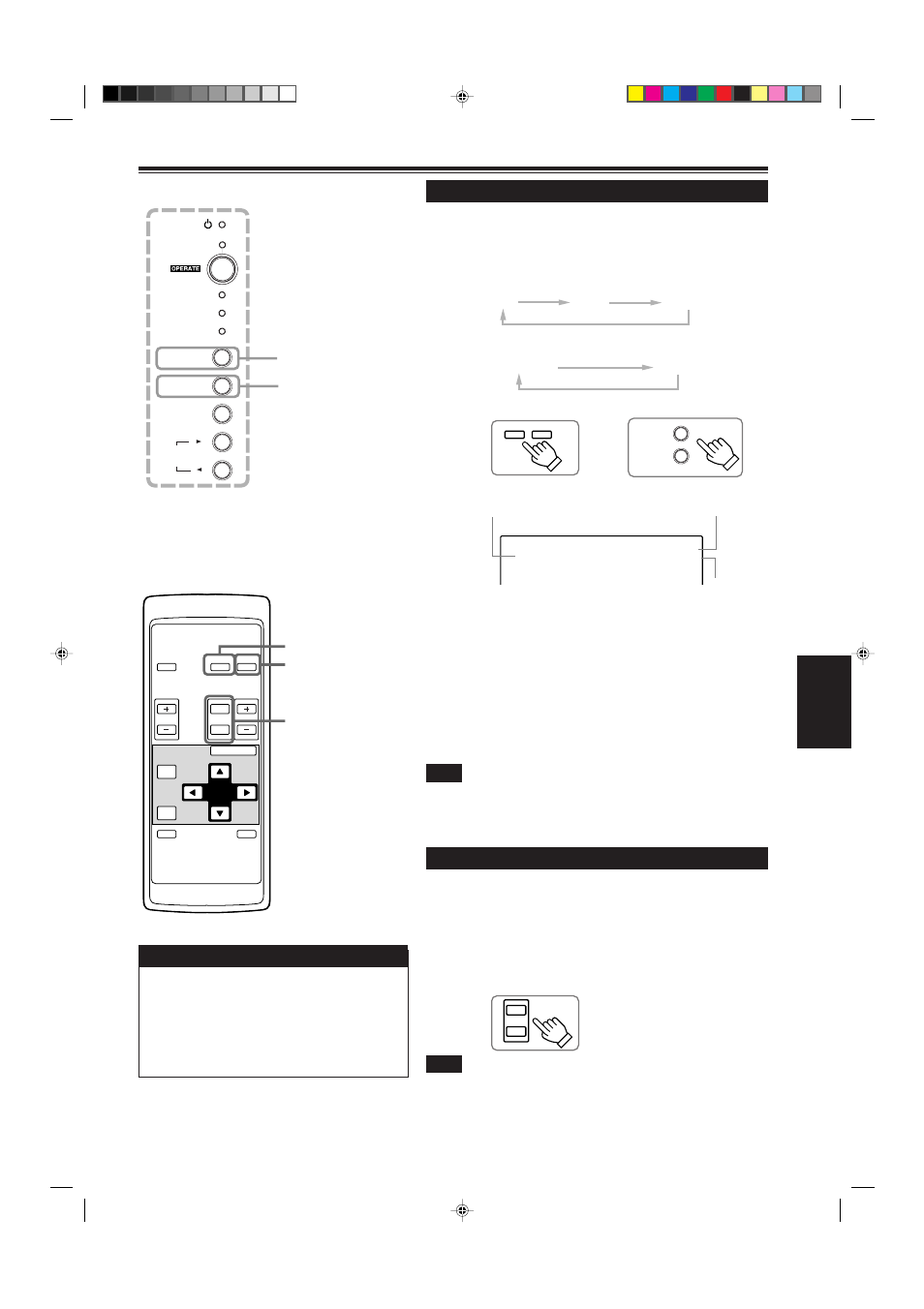 Select the video input to be projected, Adjust the screen size, 27 english | Basic operations (cont.), Remote control unit, Projector’s buttons | JVC G2000 User Manual | Page 29 / 74