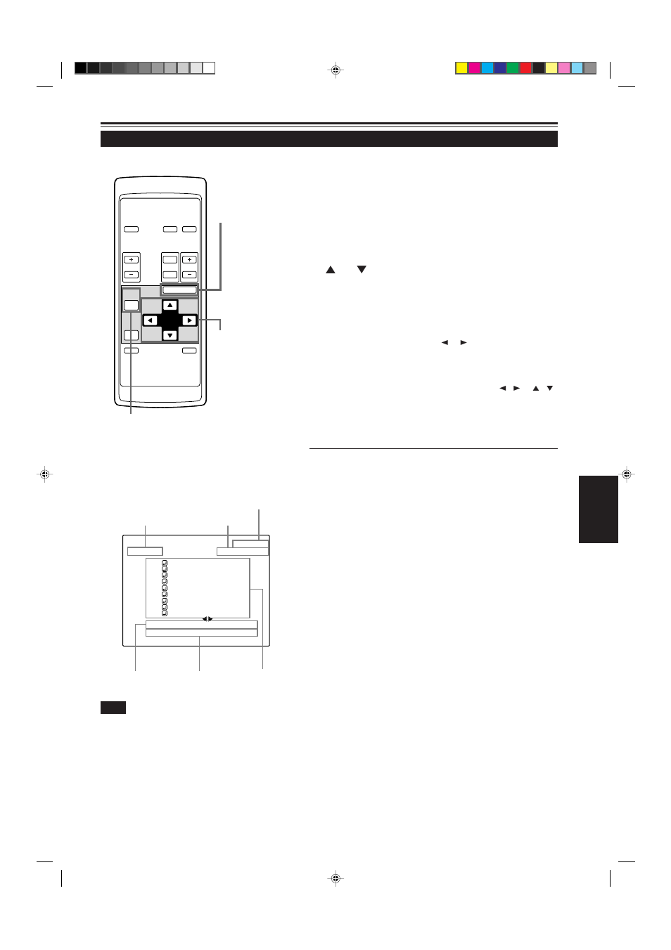 Press the menu/enter button, Select an item with the cursor button 5 or, Set (adjust) the item | Remote control unit ■ main menu, 35 english, Operating the main menu (cont.) | JVC G2000 User Manual | Page 37 / 74