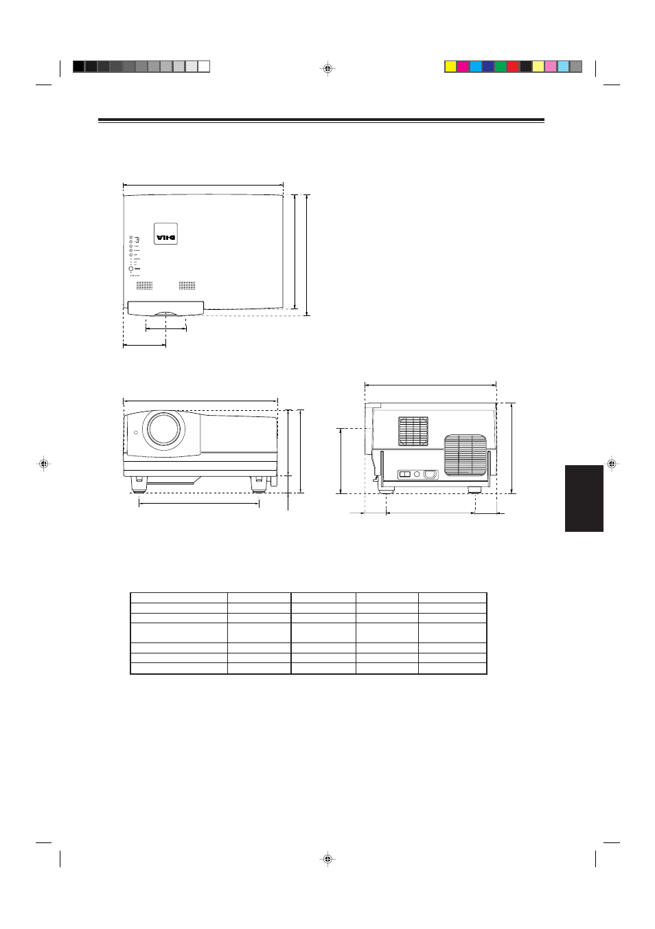 Outside dimensions, Dtv-format signals, 69 english specifications (cont.) | Top ■ front ■ side | JVC G2000 User Manual | Page 71 / 74