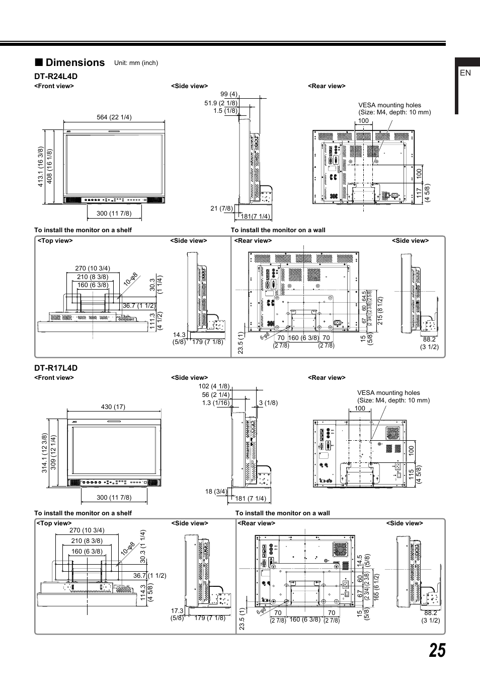 Dimensions, Dt-r24l4d, Dt-r17l4d | JVC DT-R17L4D User Manual | Page 25 / 28