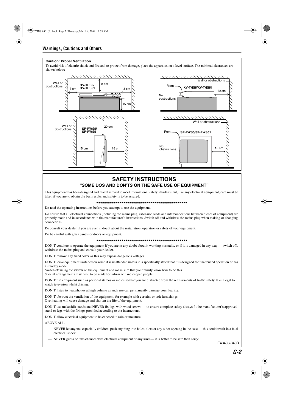 Safety instructions, Warnings, cautions and others | JVC SP-PWS5 User Manual | Page 3 / 48