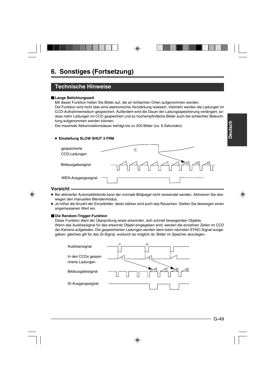 Technische hinweise, Sonstiges (fortsetzung), Deutschdeutsch g-49 | Vorsicht | JVC KY-F550E User Manual | Page 101 / 156