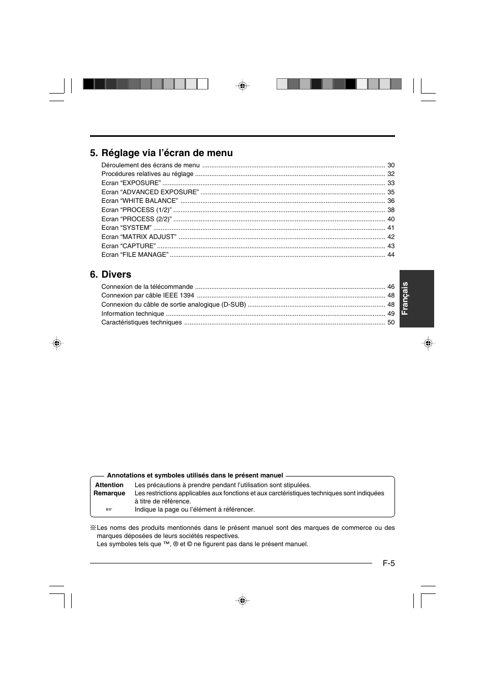 Réglage via l’écran de menu, Divers | JVC KY-F550E User Manual | Page 109 / 156