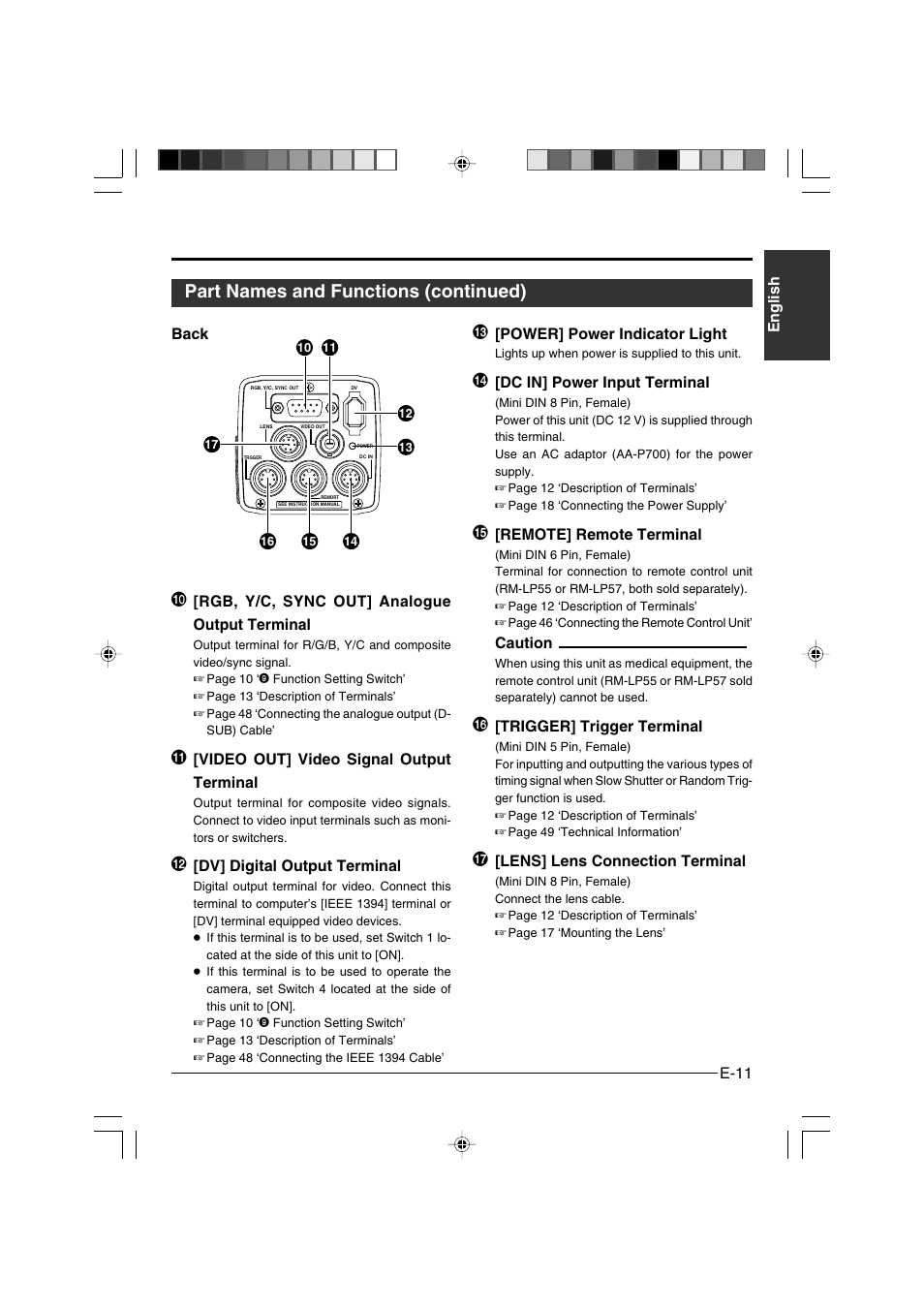 Part names and functions (continued) | JVC KY-F550E User Manual | Page 11 / 156