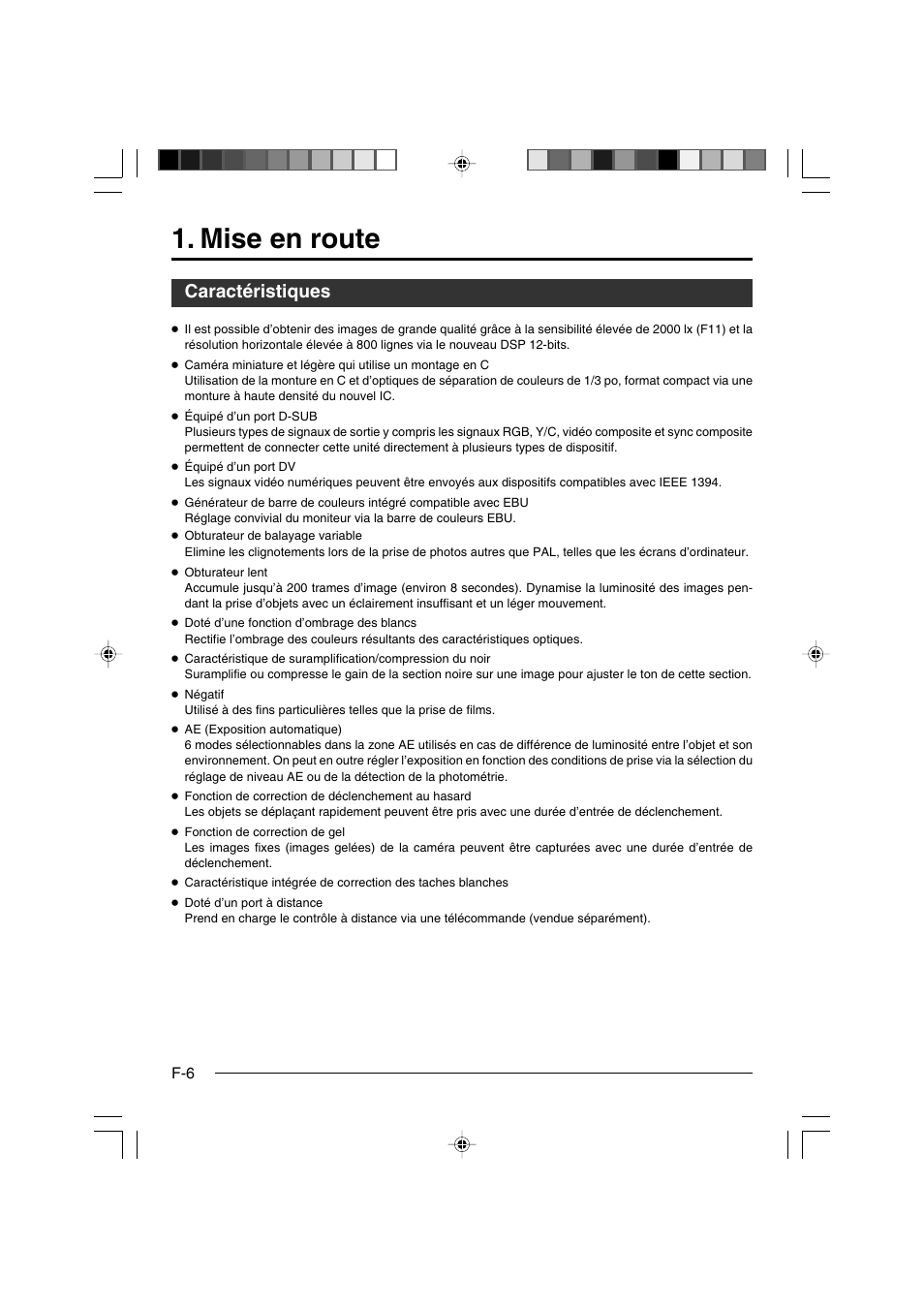 Mise en route, Caractéristiques | JVC KY-F550E User Manual | Page 110 / 156