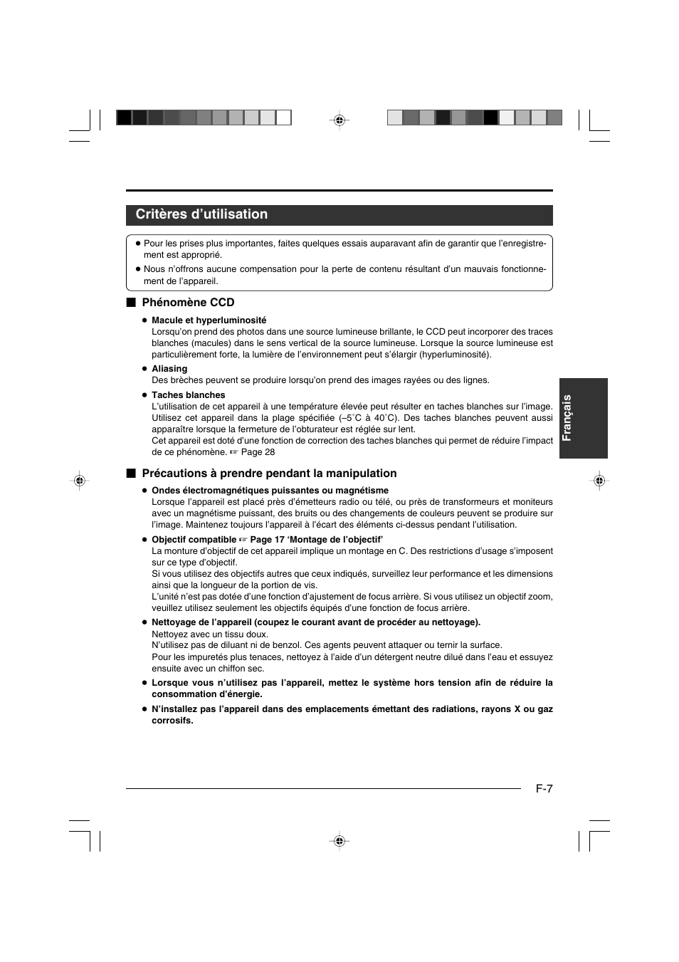 Critères d’utilisation | JVC KY-F550E User Manual | Page 111 / 156