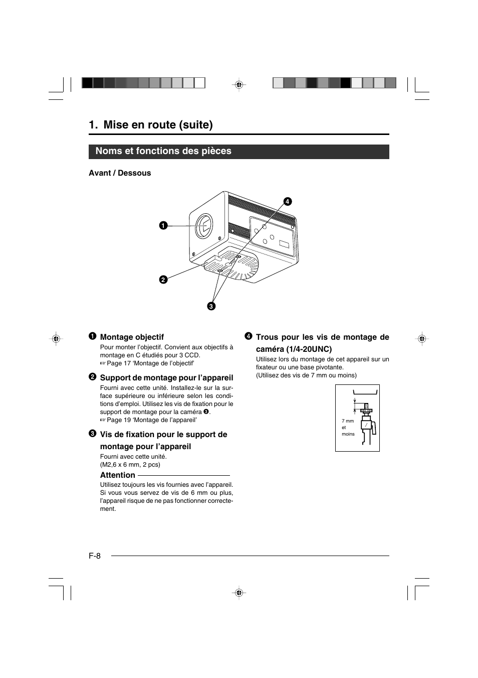 Noms et fonctions des pièces, Mise en route (suite) | JVC KY-F550E User Manual | Page 112 / 156