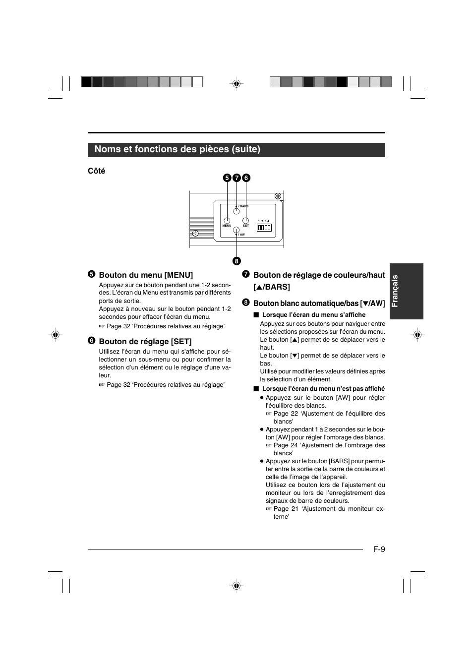 Noms et fonctions des pièces (suite) | JVC KY-F550E User Manual | Page 113 / 156