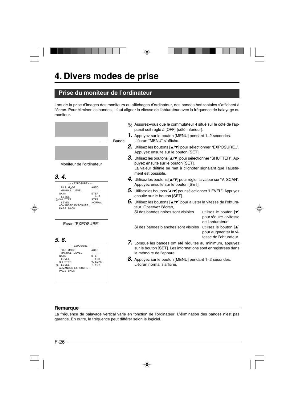 Divers modes de prise, Prise du moniteur de l’ordinateur, F-26 | Remarque | JVC KY-F550E User Manual | Page 130 / 156