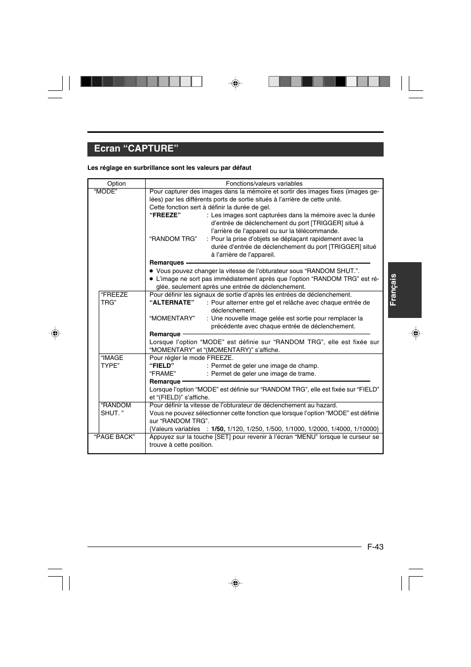 Ecran “capture, F-43 français | JVC KY-F550E User Manual | Page 147 / 156