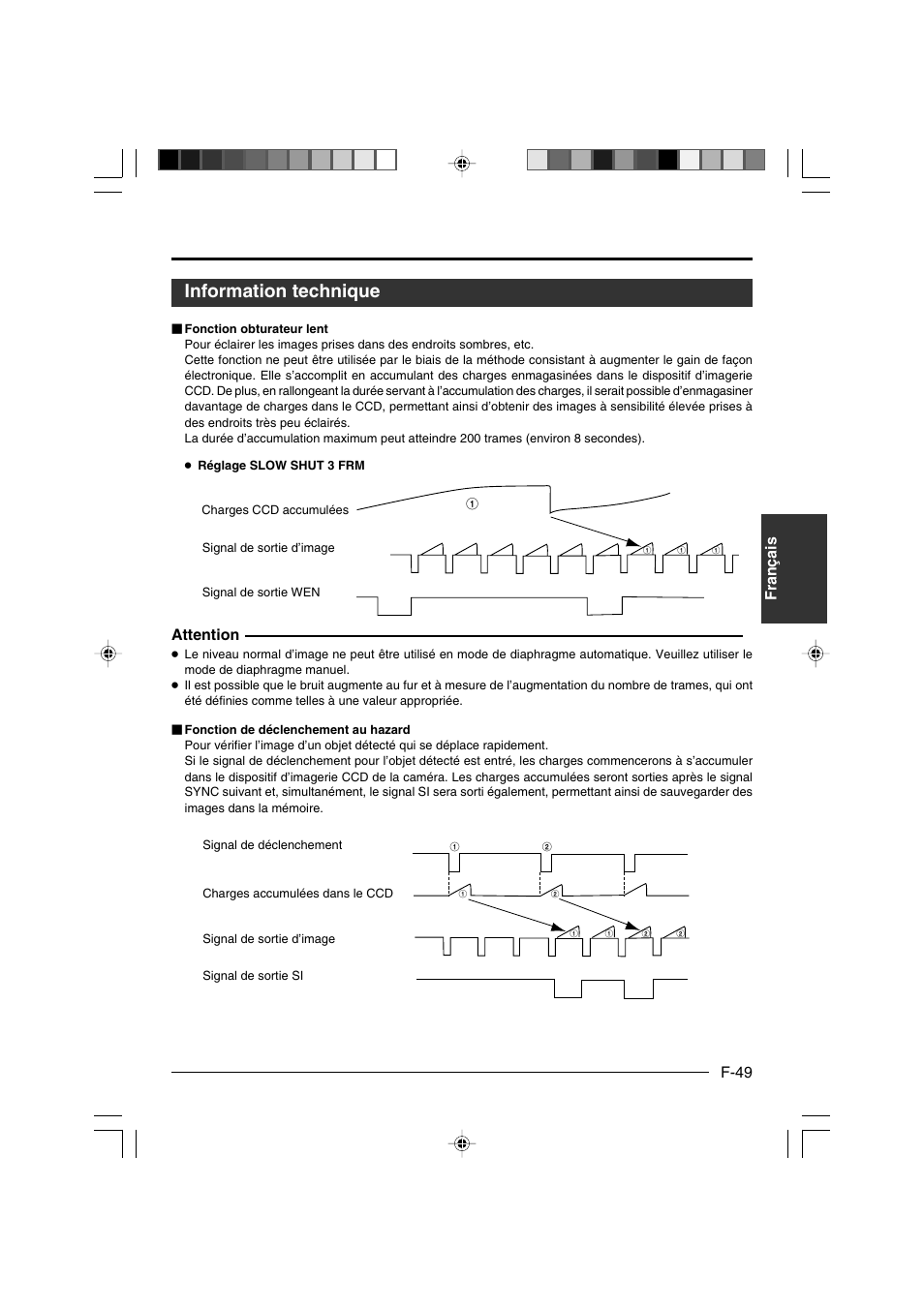 Information technique, Français f-49 français, Attention | JVC KY-F550E User Manual | Page 153 / 156