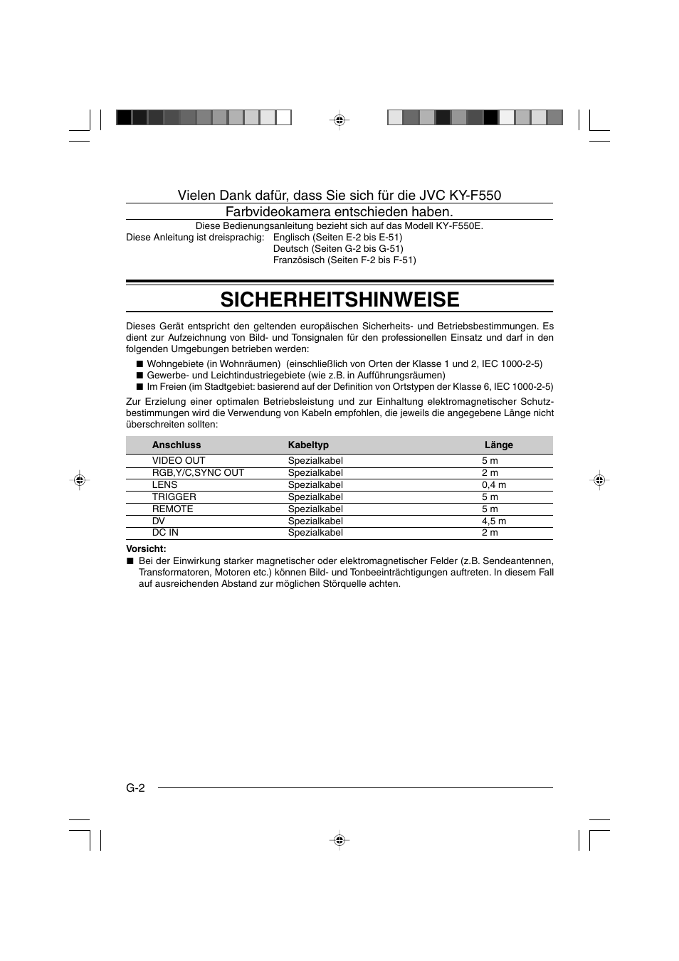 Sicherheitshinweise | JVC KY-F550E User Manual | Page 54 / 156