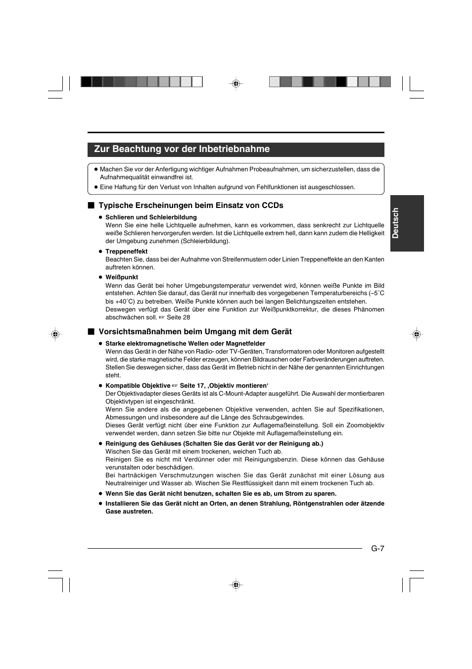 Zur beachtung vor der inbetriebnahme | JVC KY-F550E User Manual | Page 59 / 156