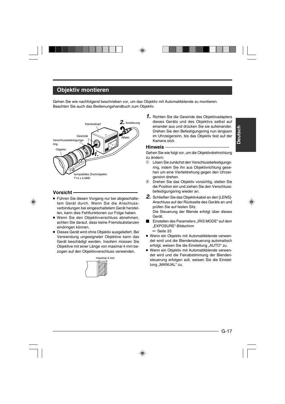 Objektiv montieren | JVC KY-F550E User Manual | Page 69 / 156
