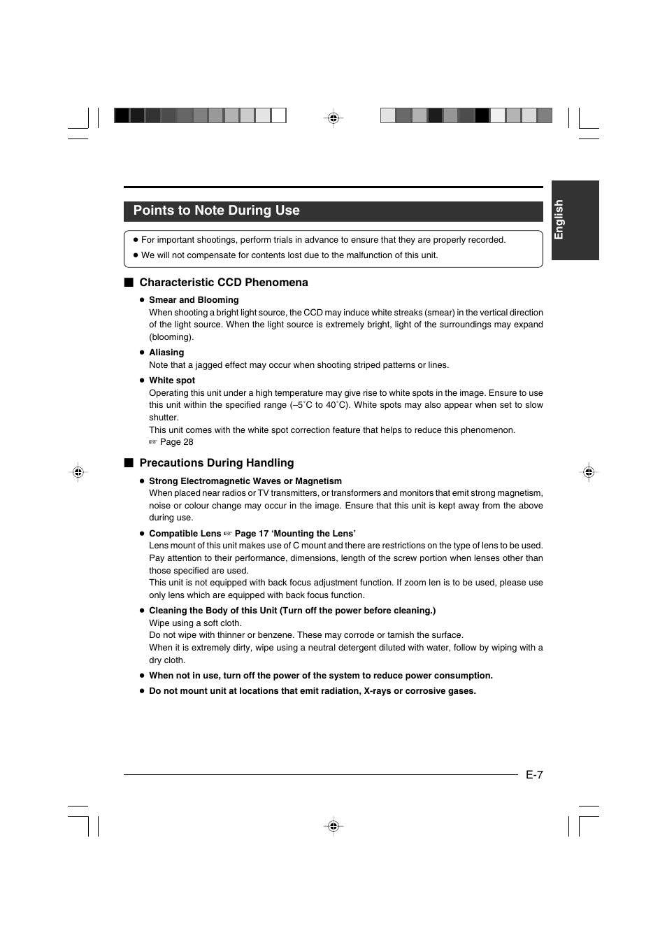 Points to note during use | JVC KY-F550E User Manual | Page 7 / 156