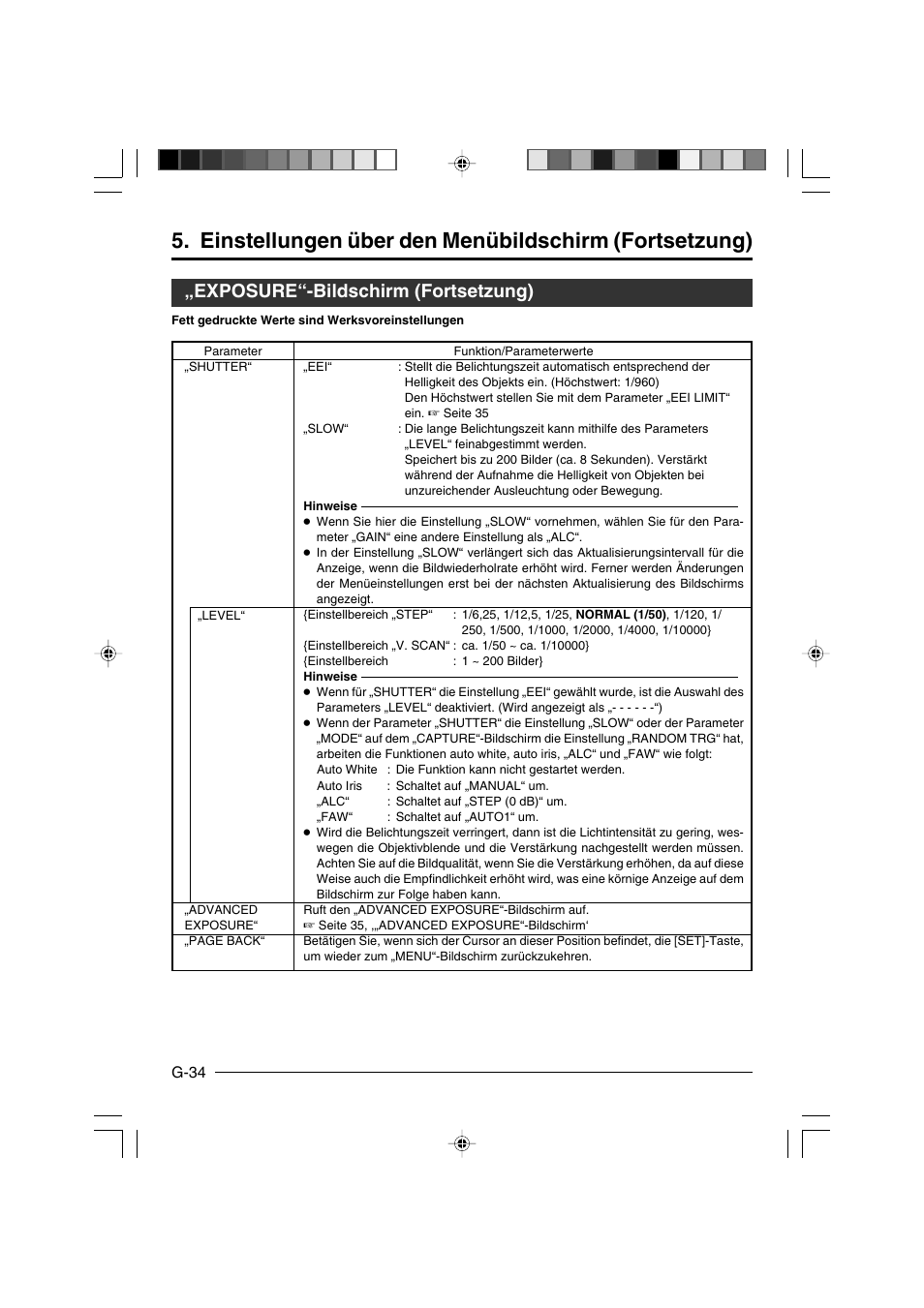 Exposure“-bildschirm (fortsetzung) | JVC KY-F550E User Manual | Page 86 / 156