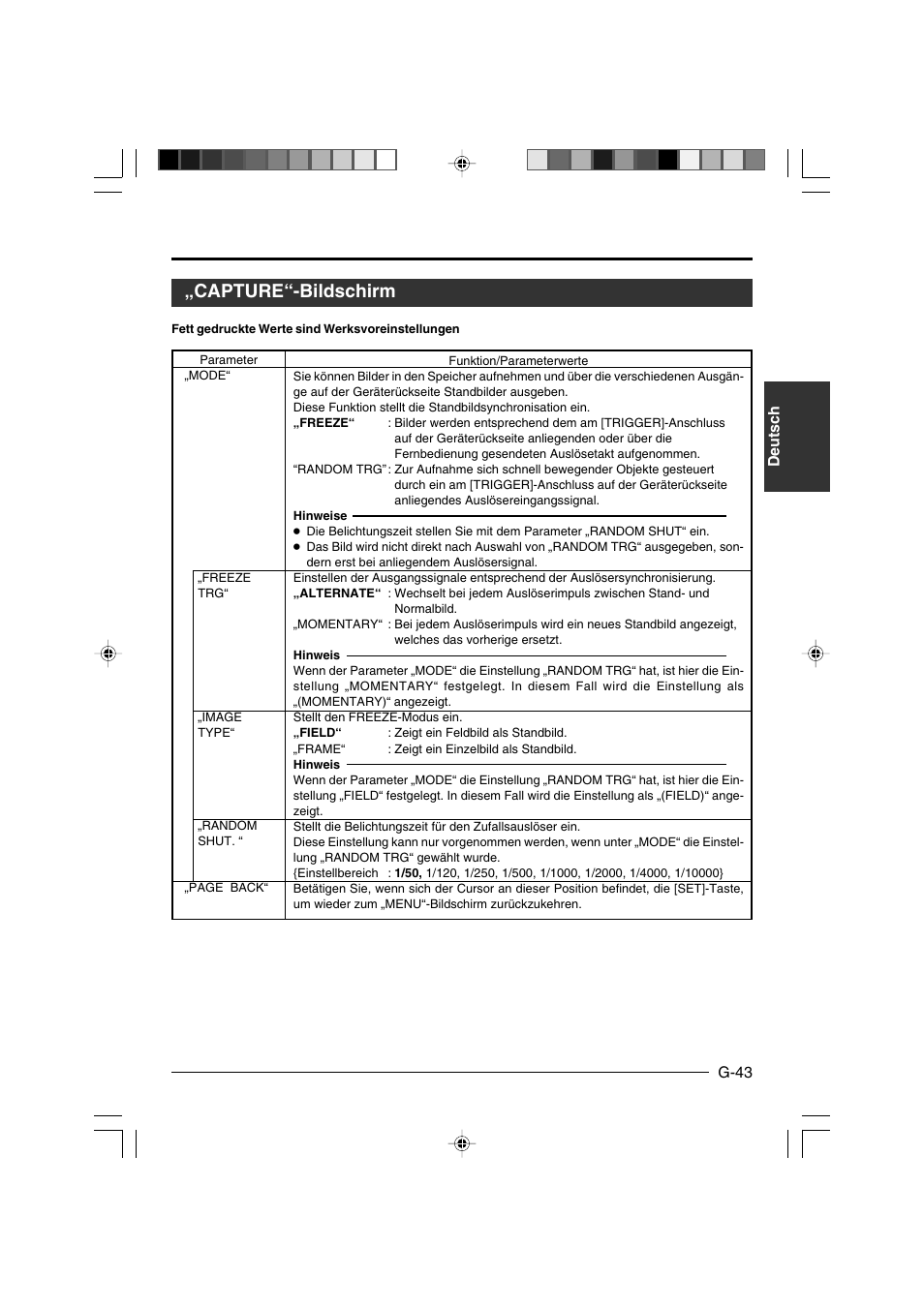 Capture“-bildschirm, Deutsch g-43 | JVC KY-F550E User Manual | Page 95 / 156