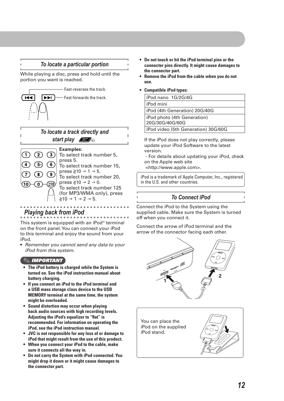 Playing back from ipod | JVC CA-UXEP25 User Manual | Page 15 / 35