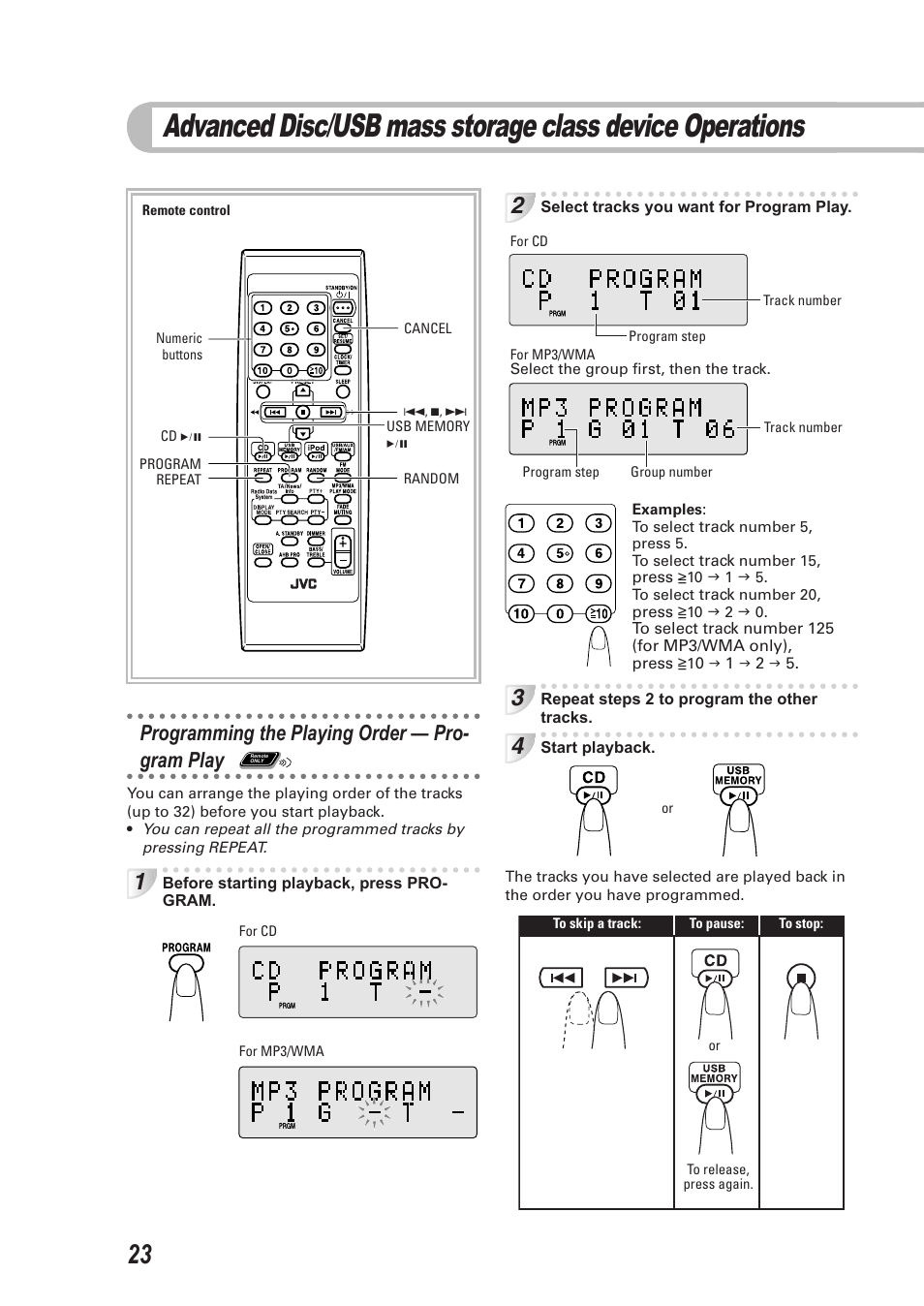 Programming the playing order — program play, Remote only, Programming the playing order — pro- gram play | JVC CA-UXEP25 User Manual | Page 26 / 35