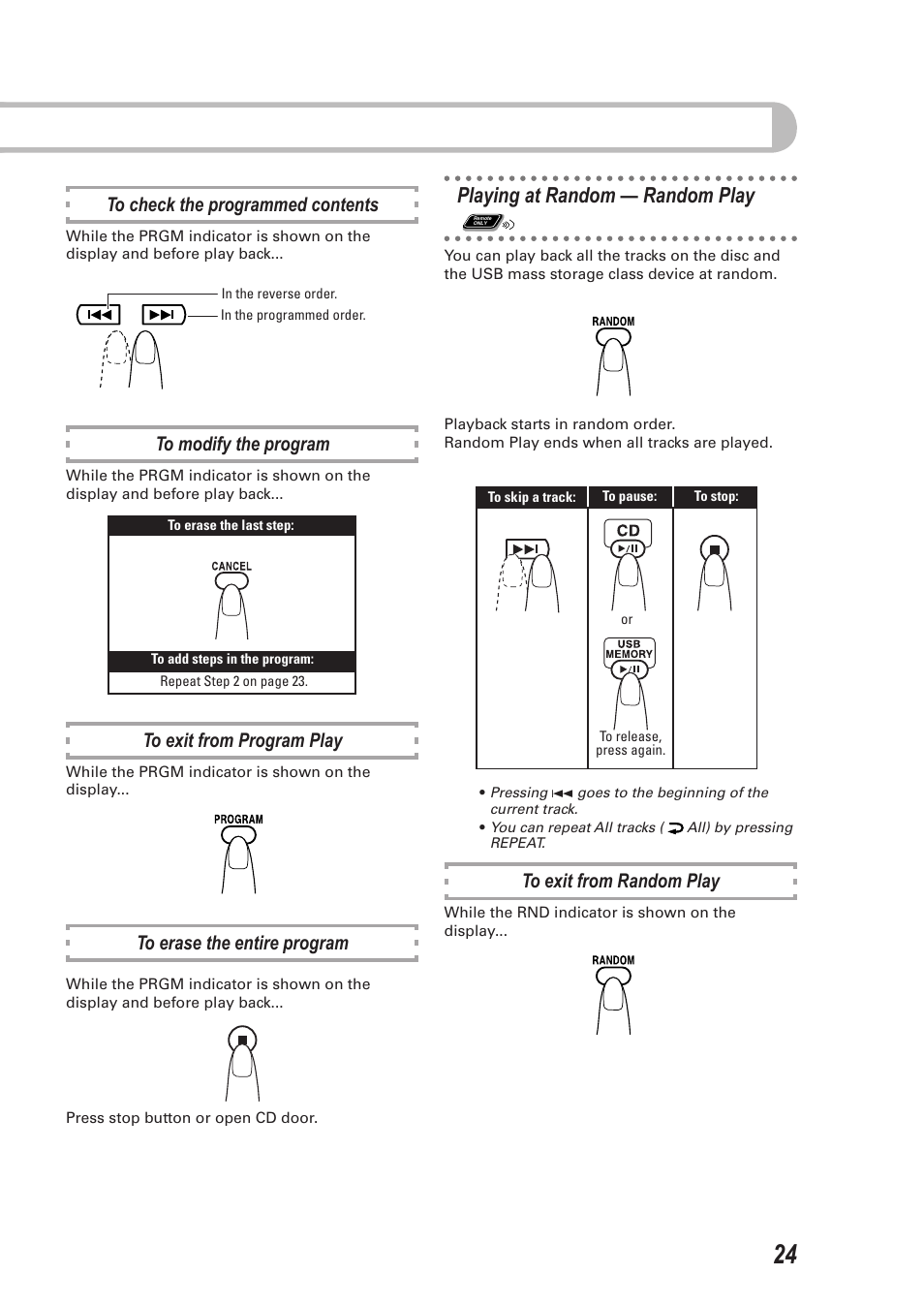 Playing at random — random play, Remote only | JVC CA-UXEP25 User Manual | Page 27 / 35