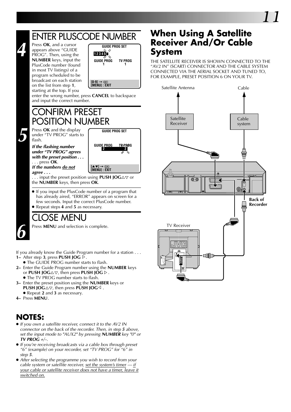 Enter pluscode number, Confirm preset position number, Close menu | JVC HR-DD845EK User Manual | Page 11 / 60