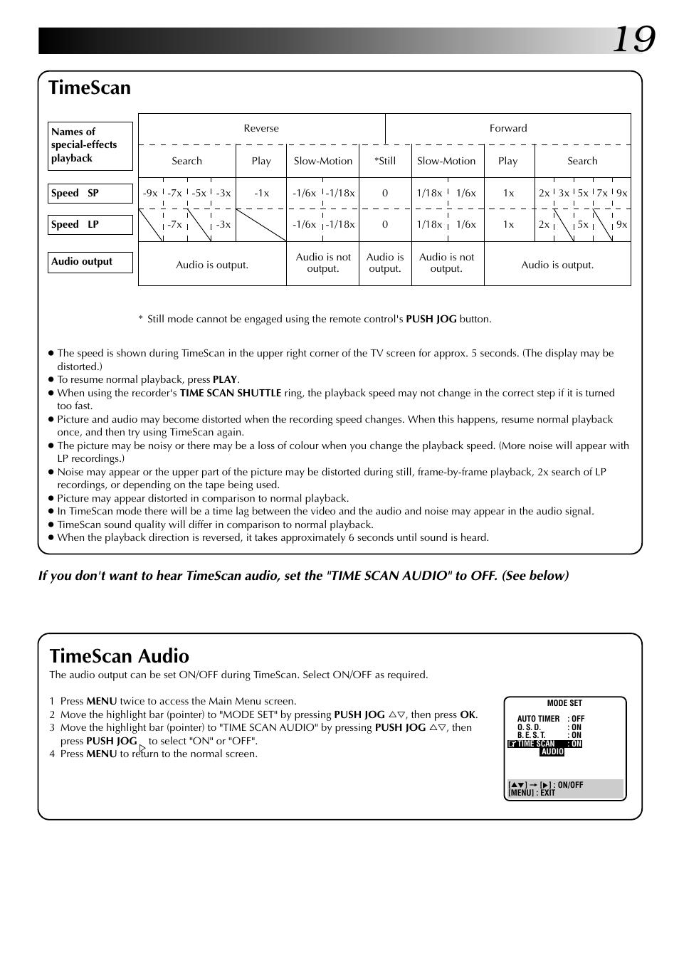 Timescan, Timescan audio | JVC HR-DD845EK User Manual | Page 19 / 60