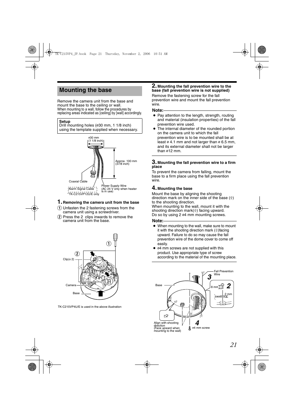 Mounting the base, A pg. 21) | JVC TK-C215VP4U/E User Manual | Page 21 / 40