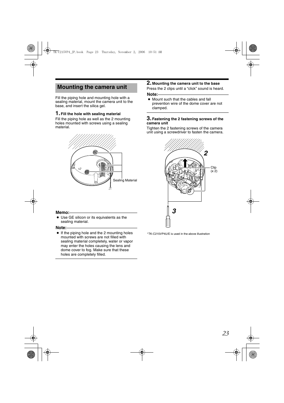 Mounting the camera unit, A pg. 23) | JVC TK-C215VP4U/E User Manual | Page 23 / 40