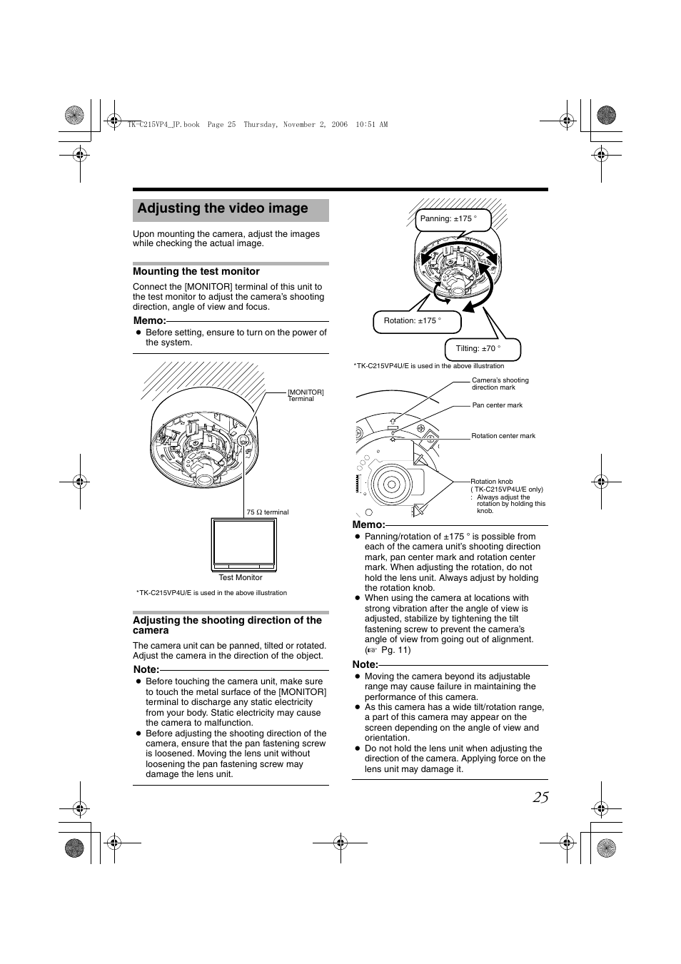 Adjusting the video image, A pg. 25, Aadjusting the video imageb) | A pg. 25) | JVC TK-C215VP4U/E User Manual | Page 25 / 40