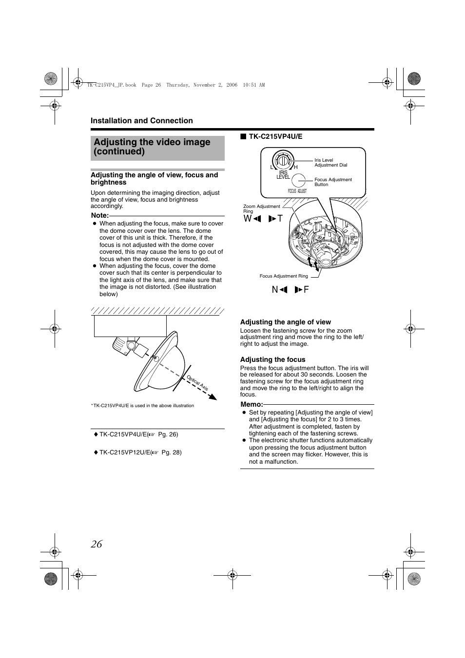 Adjusting the video image (continued), Nf w t | JVC TK-C215VP4U/E User Manual | Page 26 / 40