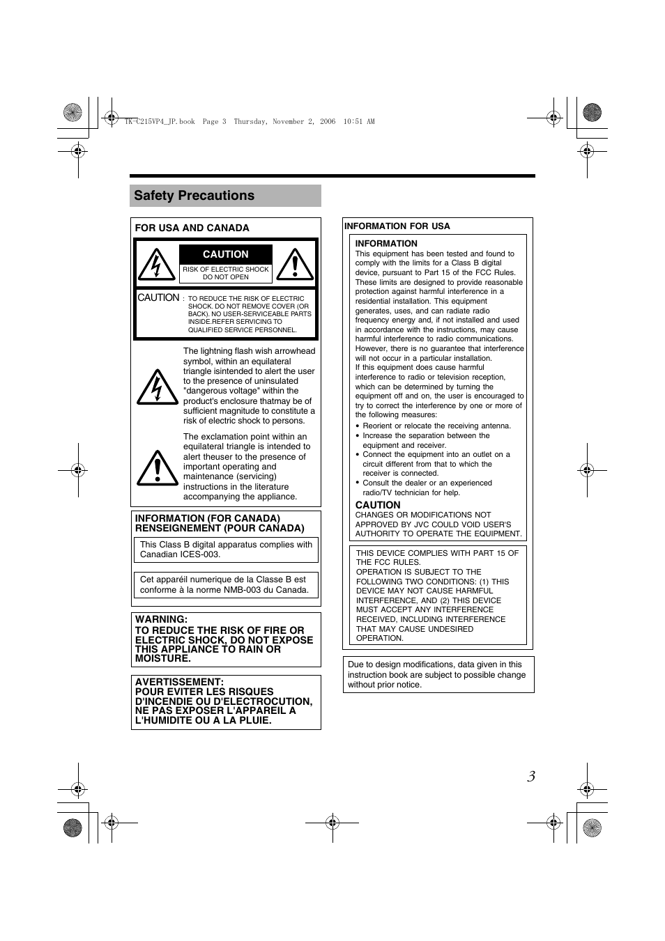 Safety precautions | JVC TK-C215VP4U/E User Manual | Page 3 / 40