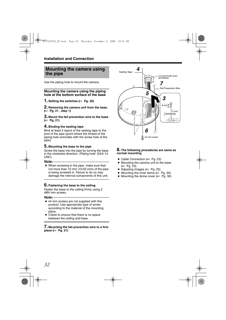 Mounting the camera using the pipe | JVC TK-C215VP4U/E User Manual | Page 32 / 40