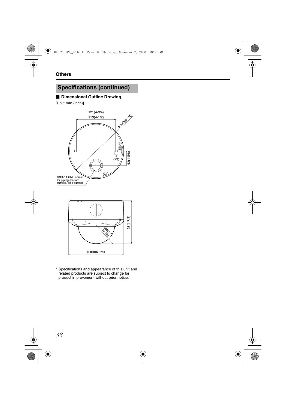 Specifications (continued) | JVC TK-C215VP4U/E User Manual | Page 38 / 40