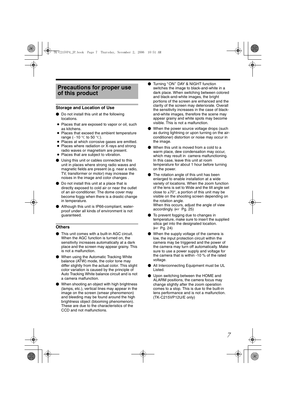 Precautions for proper use of this product | JVC TK-C215VP4U/E User Manual | Page 7 / 40
