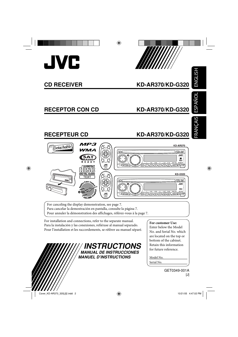 JVC KD-AR370 User Manual | 80 pages