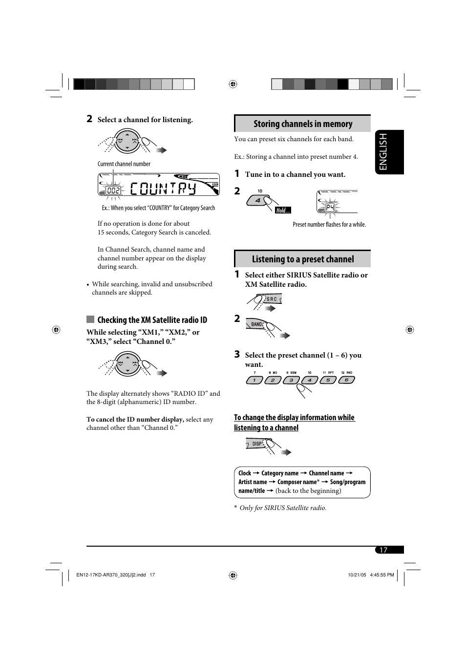 English, Listening to a preset channel | JVC KD-AR370 User Manual | Page 17 / 80