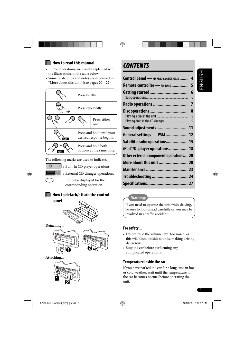 JVC KD-AR370 User Manual | Page 3 / 80