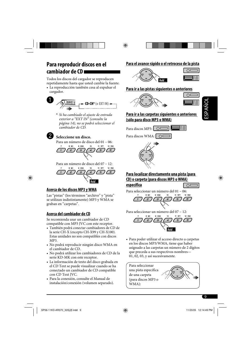Para reproducir discos en el cambiador de cd, Español | JVC KD-AR370 User Manual | Page 35 / 80